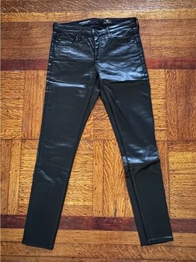 Women’s Black Faux Leather Skinny Cropped Jeans